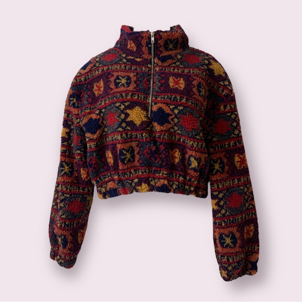 Thick ZAFUL Teddy Half-Zip Sweatshirt Crop Top